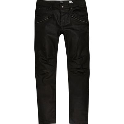 Black coated Sid biker skinny jeans